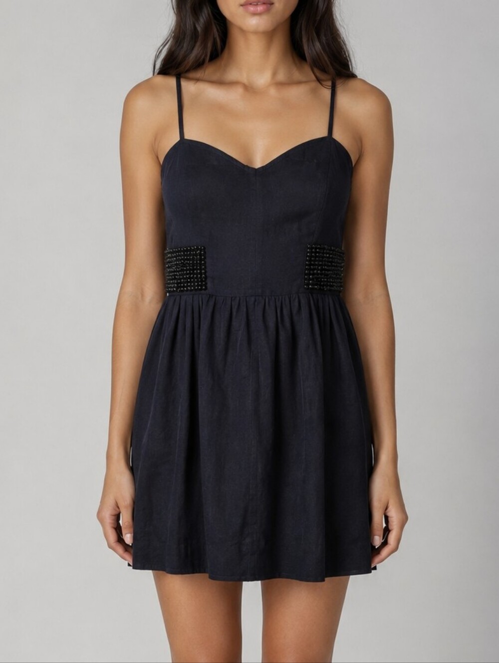 Emporio Armani Navy Black Beaded Cocktail Mini Dress